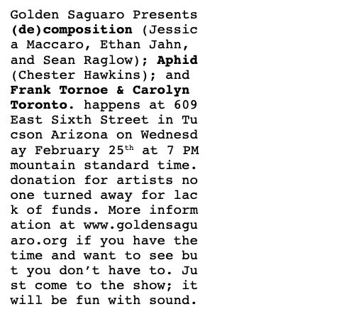 Live at Golden Saguaro: (De)composition, Aphid, Frank Tornoe & Carolyn Toronto